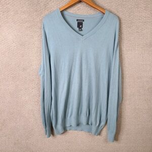 JF J.Ferrar Sweater Mens XL Light Blue V Neck Cotton Modal Blend Casual Pullover